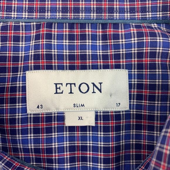 Eton Dress Shirt Mens XL Extra Large SLIM Fit Plaid Button Up Long Sleeve Cotton - Picture 5 of 15